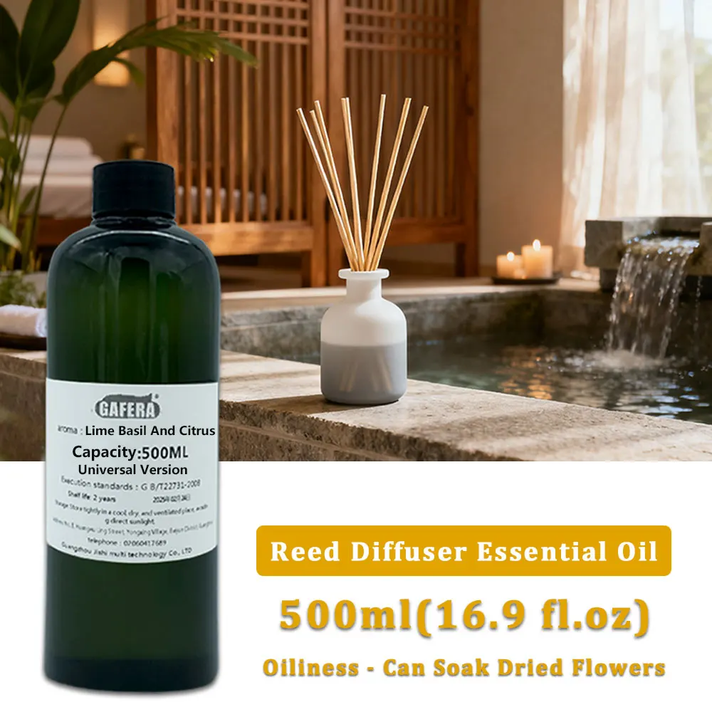 GAFERA 500ml (16.9 fl.oz) Lime Basil And Citrus Essential Oils - For Vine Diffuser & Flameless Aromatherapy Replenish Aroma Oil