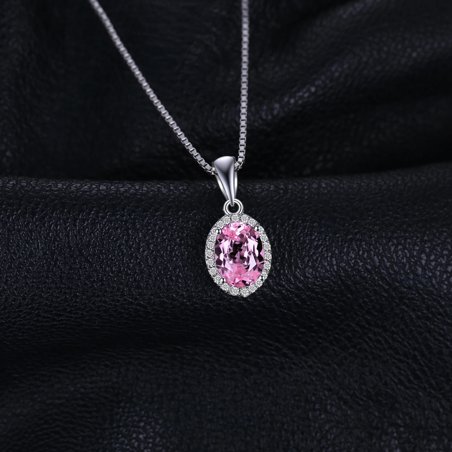 JewelryPalace 1.7ct Created Pink Sapphire 925 Sterling Silver Halo Pendant Necklace for Woman Fashion Engagement Gift No Chain