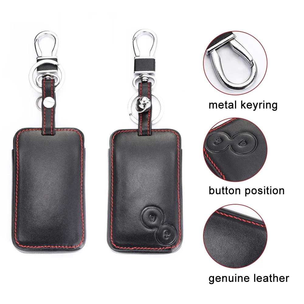 Genuine Leather Car Key Case Keychain Protector Holder Accessories for Renault Laguna 2 Buttons Smart Remote Fob Shell Cover