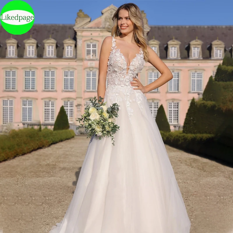 

Sexy Spaghetti Straps Wedding Dresses For Women2024 V-Neck Vestidos De Novia Backless Bride Gown Appliques Bridal Robe De Mariée