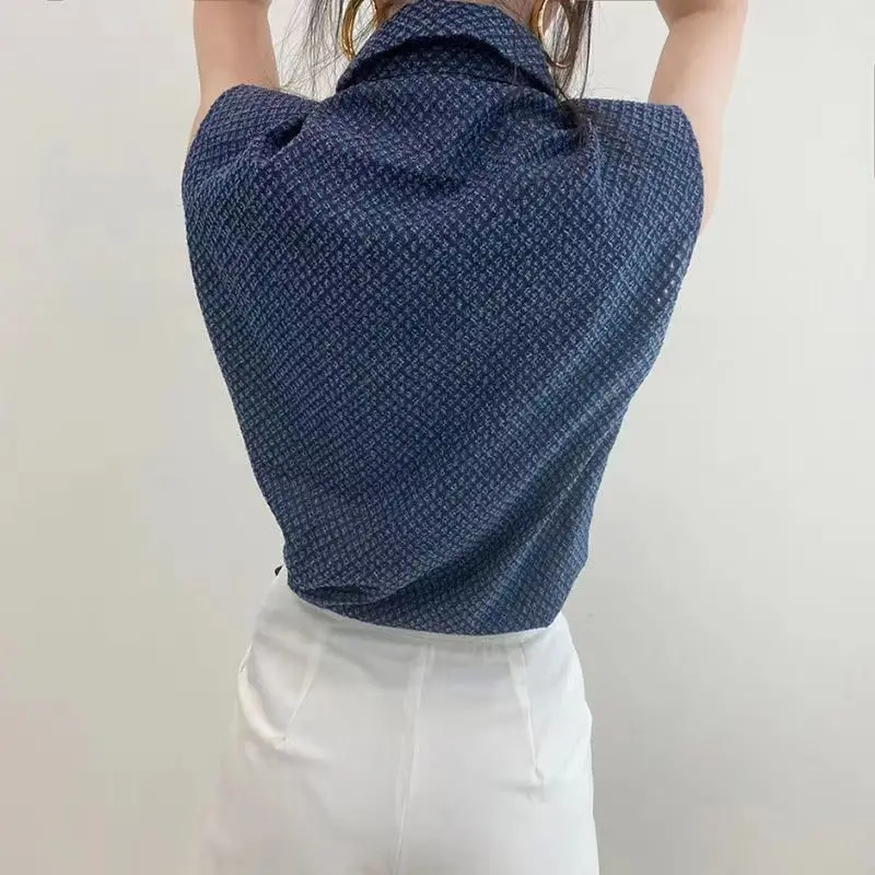 Vintage Denim Jacquard Weave Shirt Summer Casual Loose Female Clothing Streetwear Single-breasted Pockets Stylish Korean Blouse