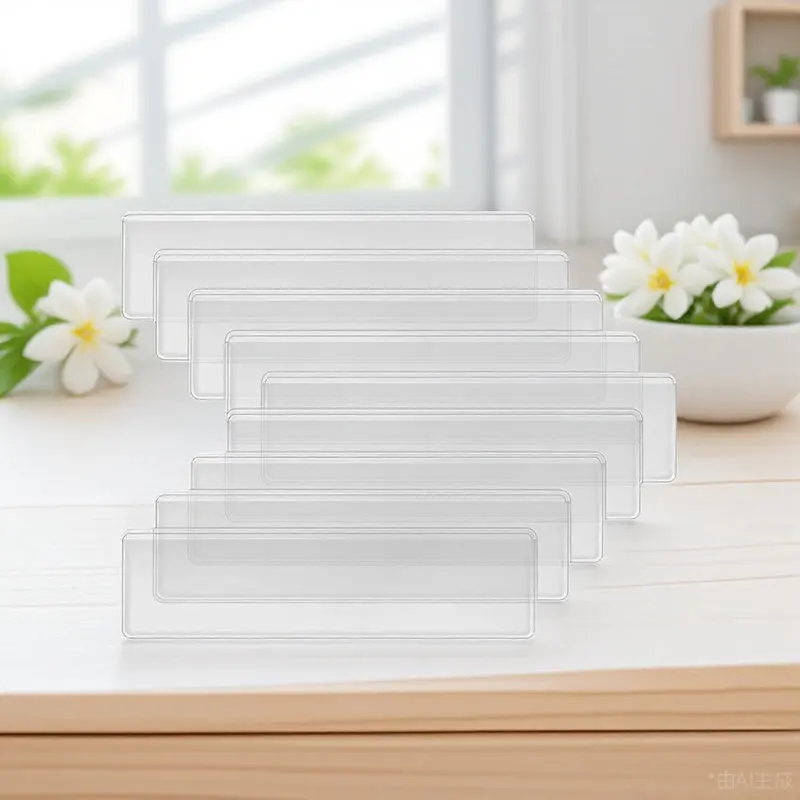 50 pcs Clear Card Holders for Office, Halloween, Christmas & New Year Display – Self-Adhesive Sleeves