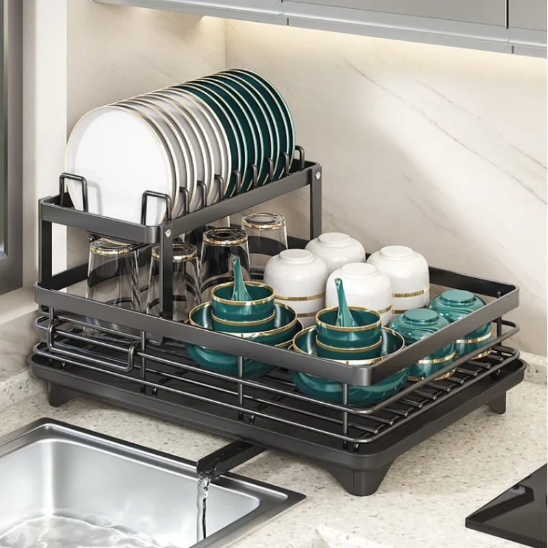 

Dish Drying Rack for Kitchen Counter - Large Dish Rack with Drainboard, Adjustable Swivel SpoutRustproof Dish Drainer, Black