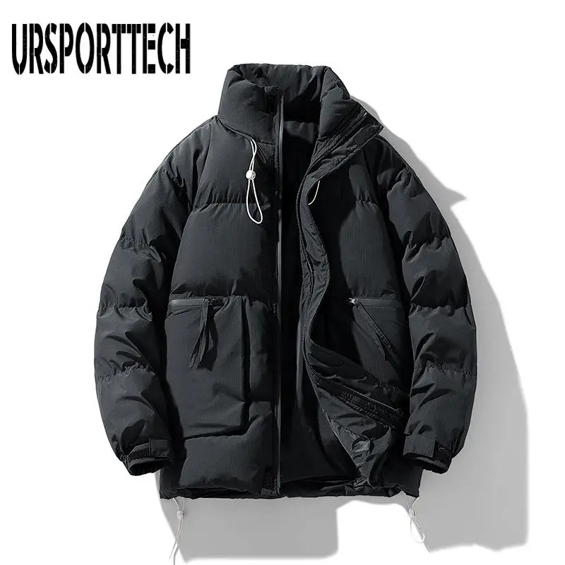 URSPORTTECH-Parka grossa e quente masculina, jaquetas soltas japonesas, casaco de algodão casual, gola em pé, jaqueta de casal, inverno