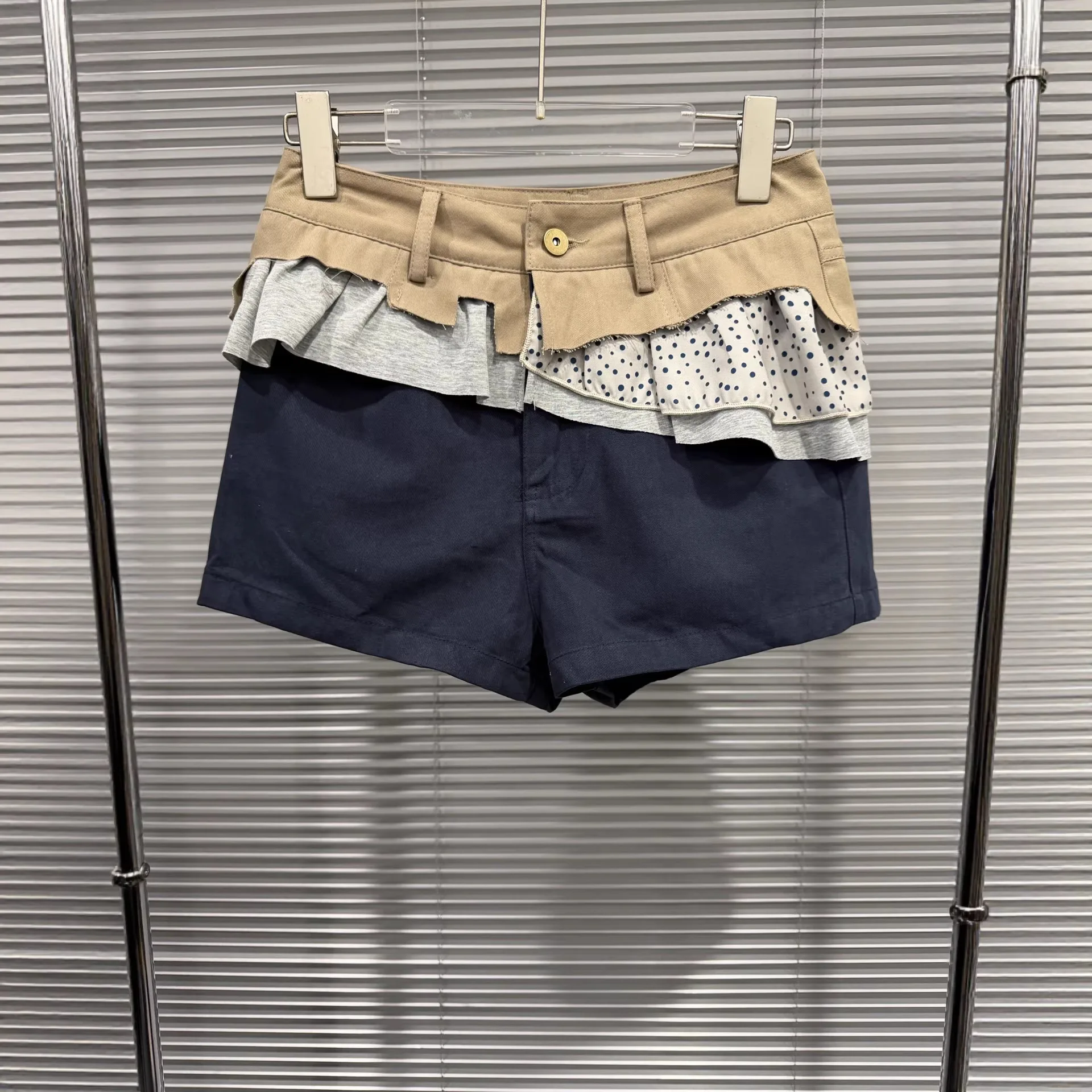 2026 Summer New Arrival Niche Design Waist Spliced Ruffle Denim Shorts Lazy Loose Casual Jeans Pants For Women