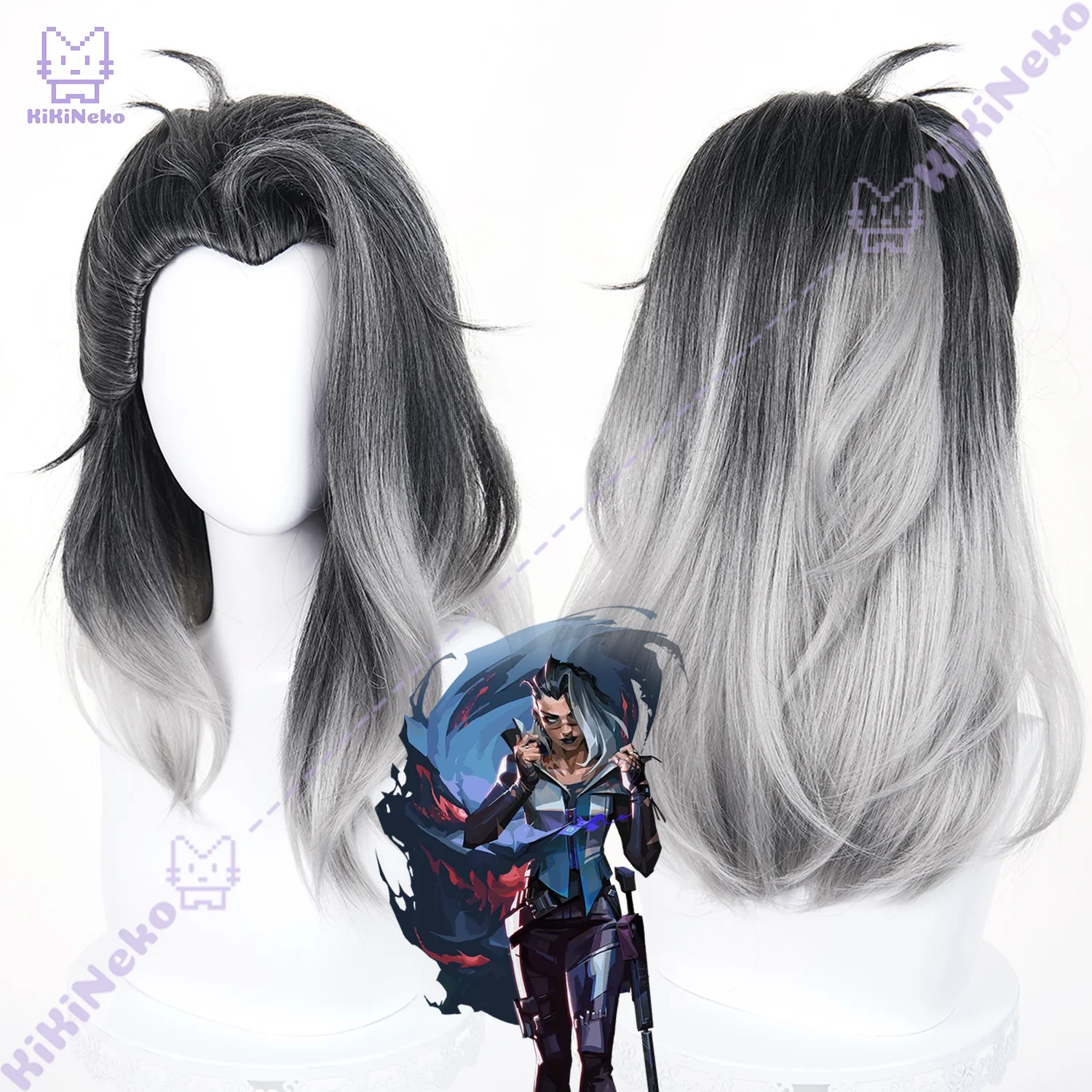 

Game VALORANT Fade Cosplay Wig Hazal Eyletmez Length Black Gray Gradient Wig For Comicon Party Adult Women Men