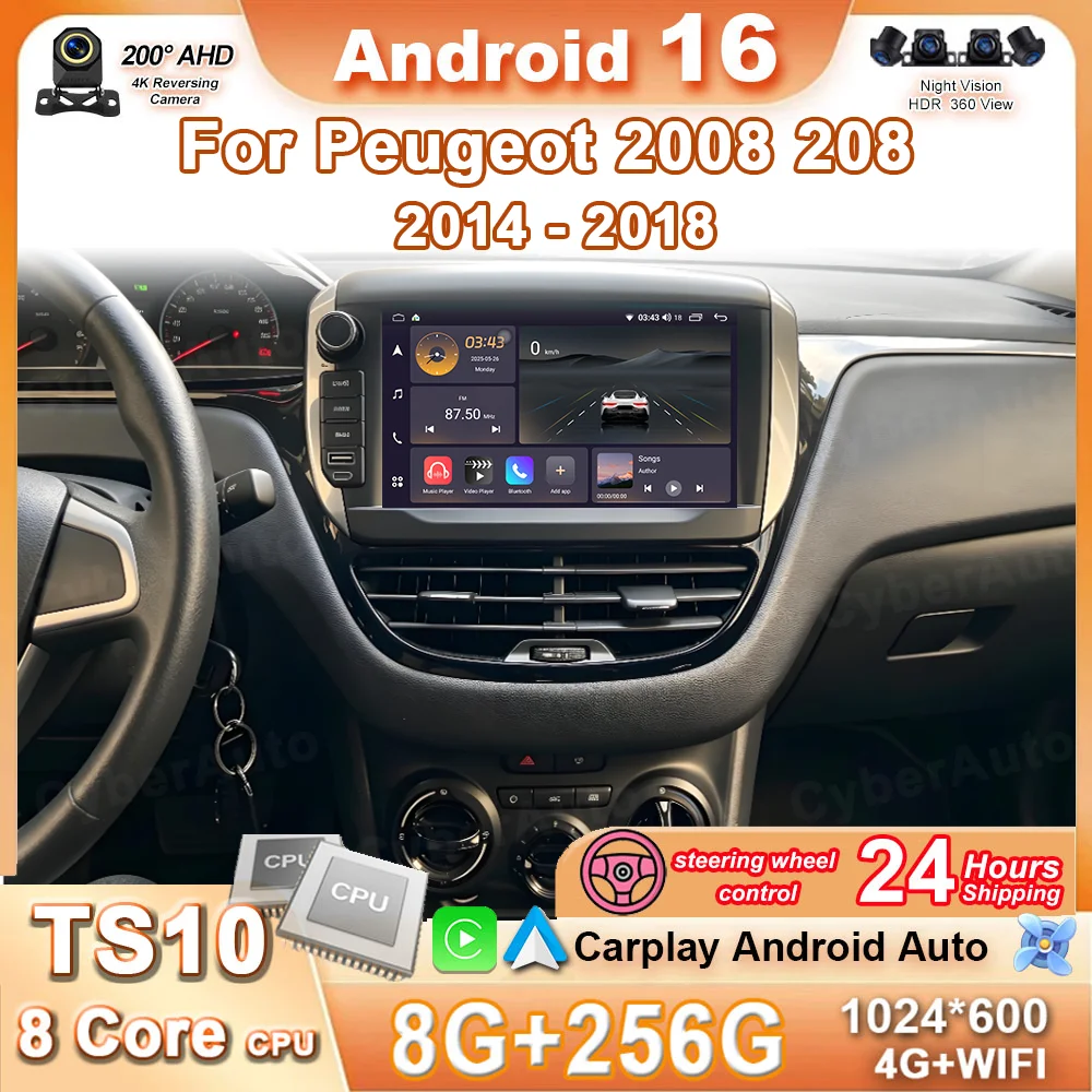 Car Radio Multimedia Player For Peugeot 2008 208 2014-2018 Wireless CarPlay Android 16 Auto Intelligent Systems Autoraido tools