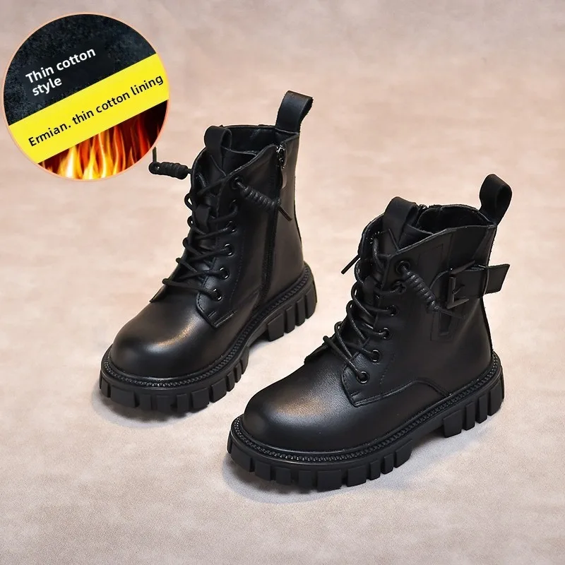 Children's Winter Fashion Thickened Cotton Boots Boy's Waterproof Non-slip Fur Integrated Rubber Outsole Girls Infant Snow Botas