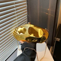 New Acrylic Shell Shape Clutch Ladys Bags Designer Evening Party Cute Metal Shiny Purse Gold Silver Blue Egg Handbags Purse Gift