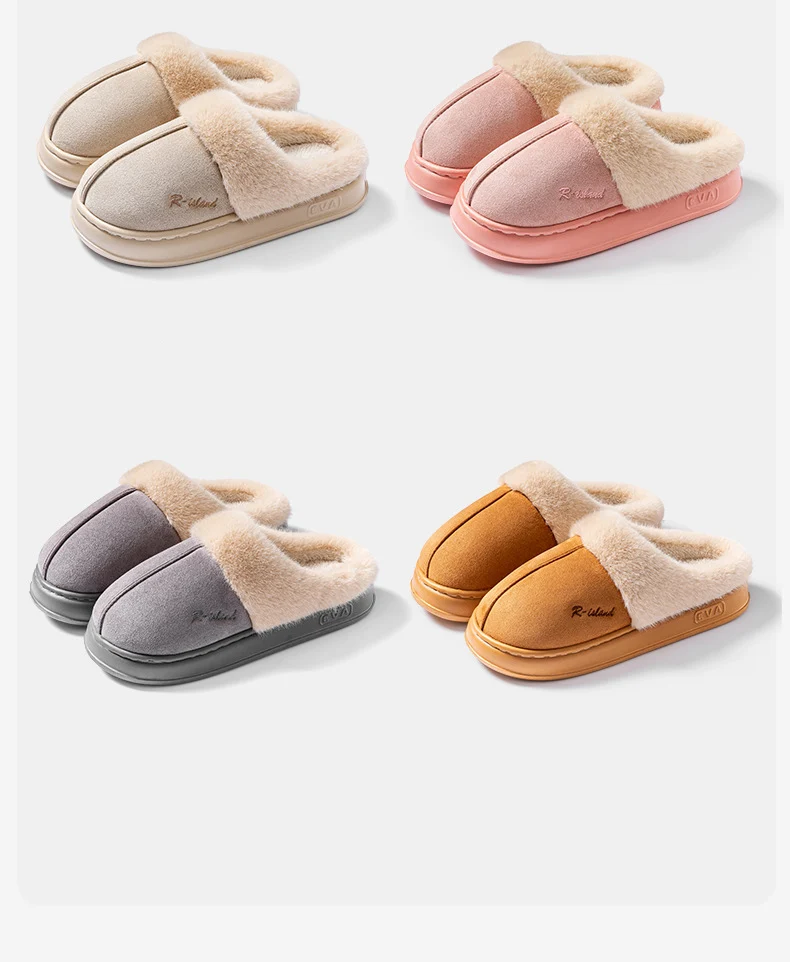 Shevalues Winter-Hausschuhe mit Plüschfutter für Damen, dicke Sohle, rutschfest, für den Innenbereich, bequeme Hausschuhe mit Fellbesatz. – Detail 27