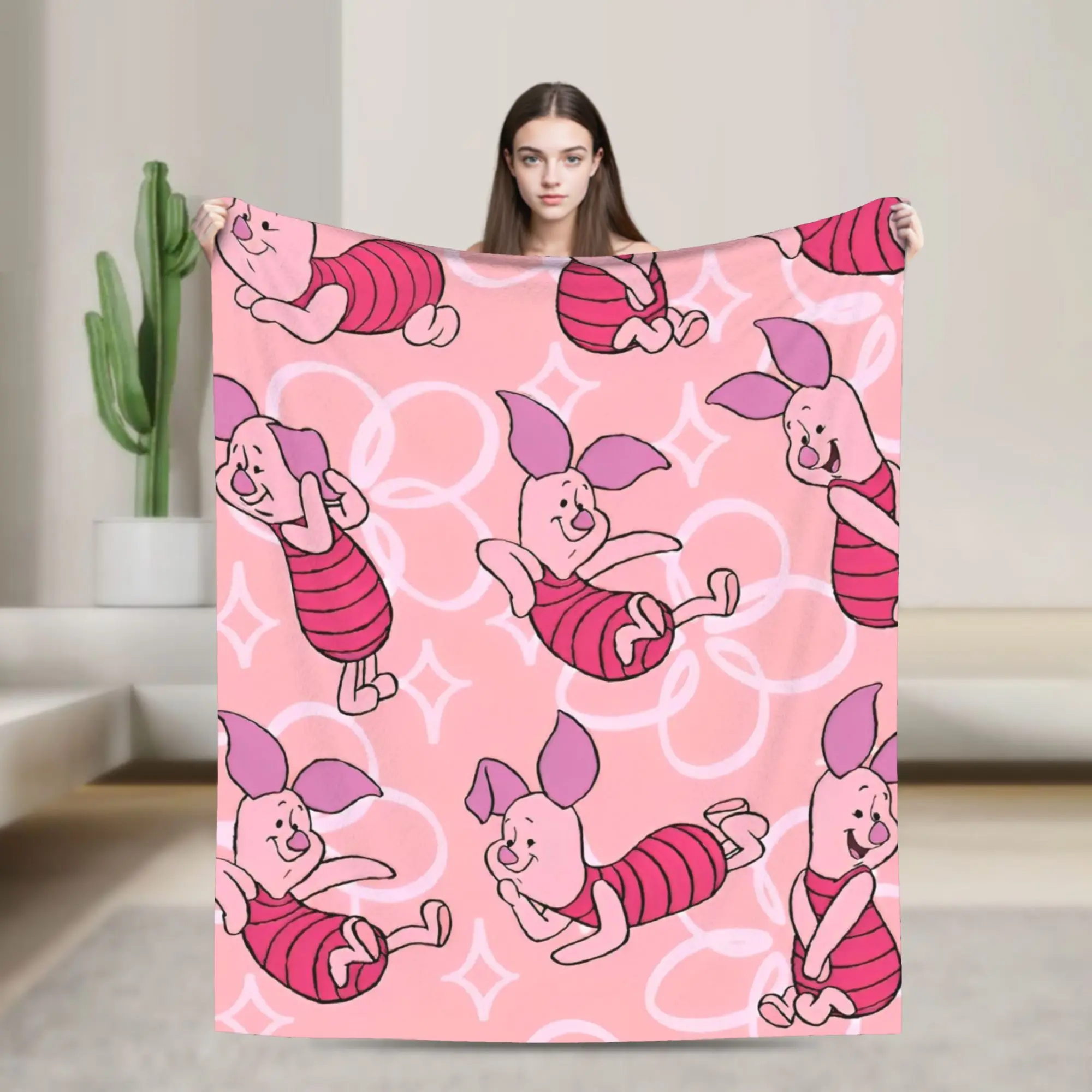 Manta de franela de cerdo rosa Winnie the Pooh, impresionante manta transpirable para decoración de sofá cama,