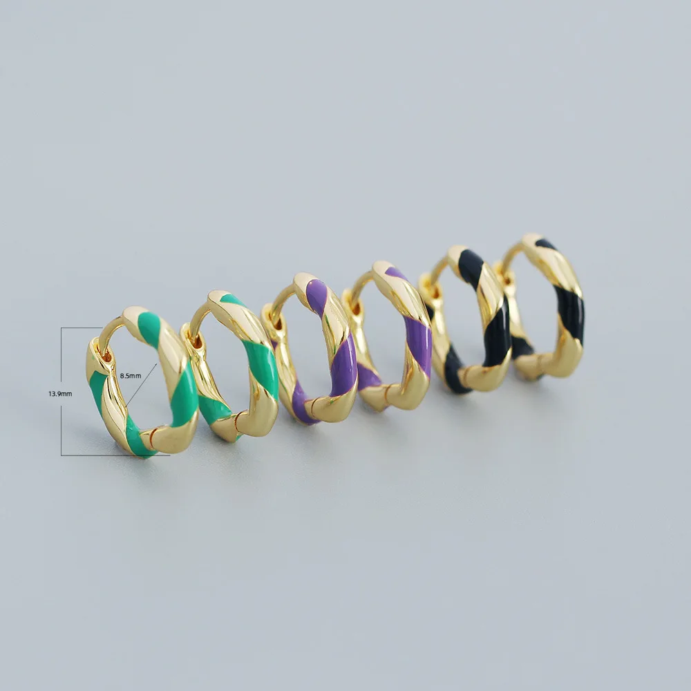 CCFJOYAS 100% 925 Sterling Silver Punk Rock Colorful Spiral Enamel Hoop Earrings for Women 8.5mm Round Circle Piercing Earrings
