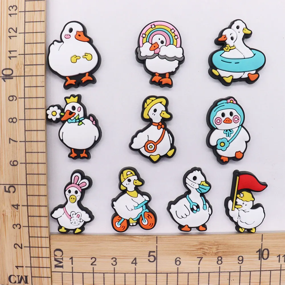 1-10PCS PVC Animal Shoe Charms Fit Wristbands Kawaii Cartoon Duck Bike Rainbow Flag Shoe Decoration Buckle Slipper Accessories