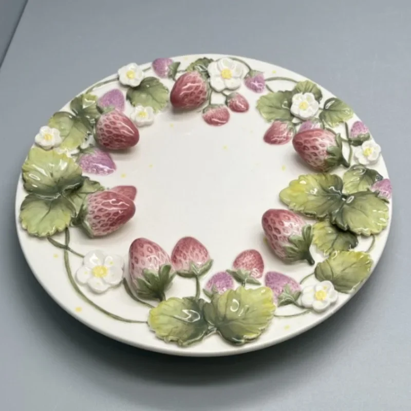 Strawberry series relief ceramic tableware rice bowl soup plate dumpling plate salad bowl
