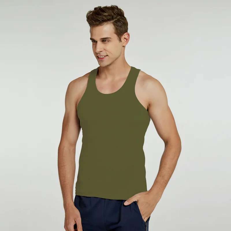 Summer Men\'s Pure Cotton Slim Fit Tank Top With Leisure Sports Bottom Soft and Comfortable All Cotton Men\'s Sweat Tank Top