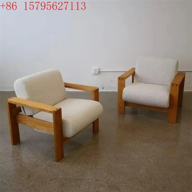 Medieval solid wood leisure chair white lamb wool single sofa living room book chair