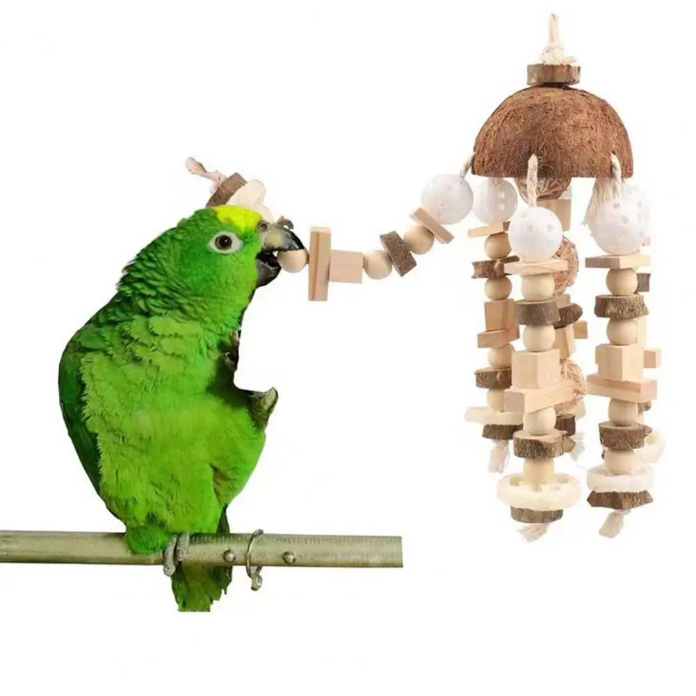 Coconut Shell Parrot Chewing Toy Hanging Natural Wooden Parrot Cage Bite Toy Medium Large Bird Supplies игрушки для попугаев