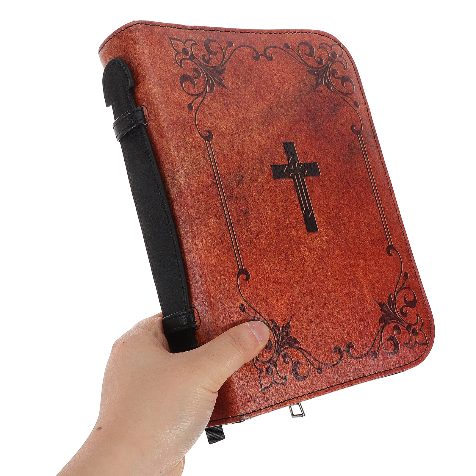 

Vintage Book Pu Bible Cover With Handle Zippered Protective Case Travel Storage Carrying Bag For Men Women Church Religious