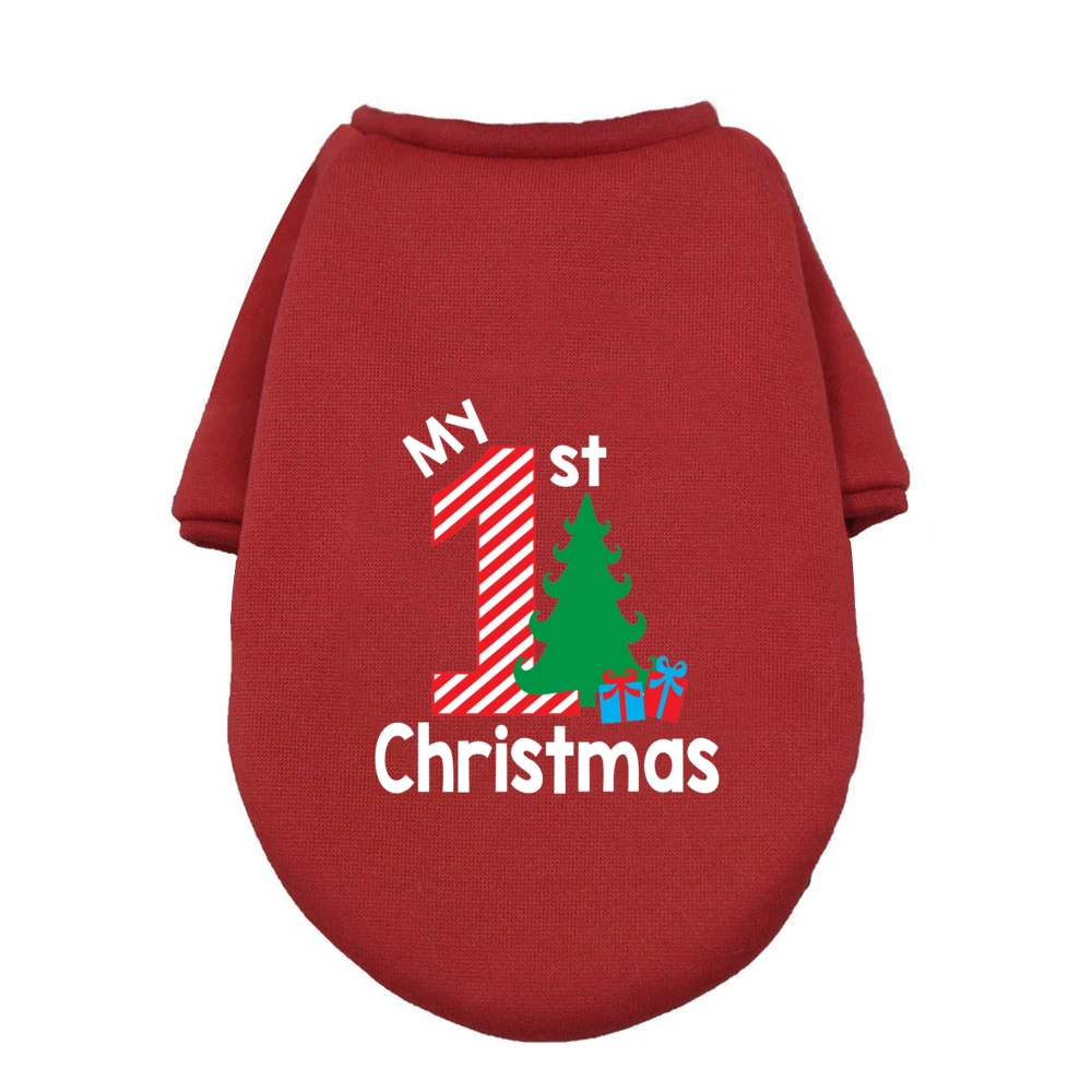 My First Christmas Print Pet Dog Clothes Winter Warm Dogs Hoodies Xmas French Bulldog for Puppy Ropa Perro Medium Dogs Clothing