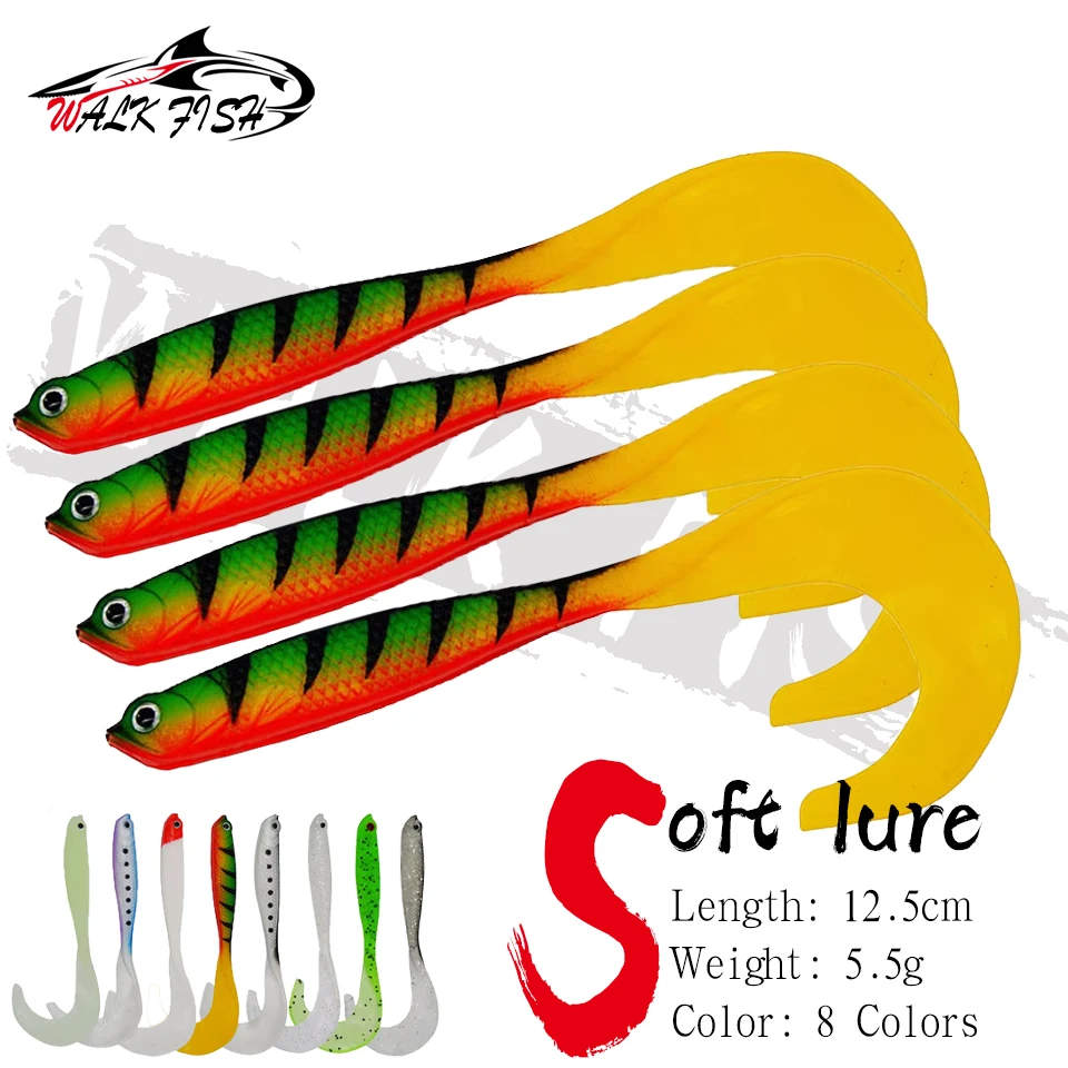 WALK FISH 4 Stück 12,5 cm 5,5 g weiche Köder Angelköder Jigging Wobbler Shad T-Schwanz künstliche Silikonköder Bass Angelausrüstung