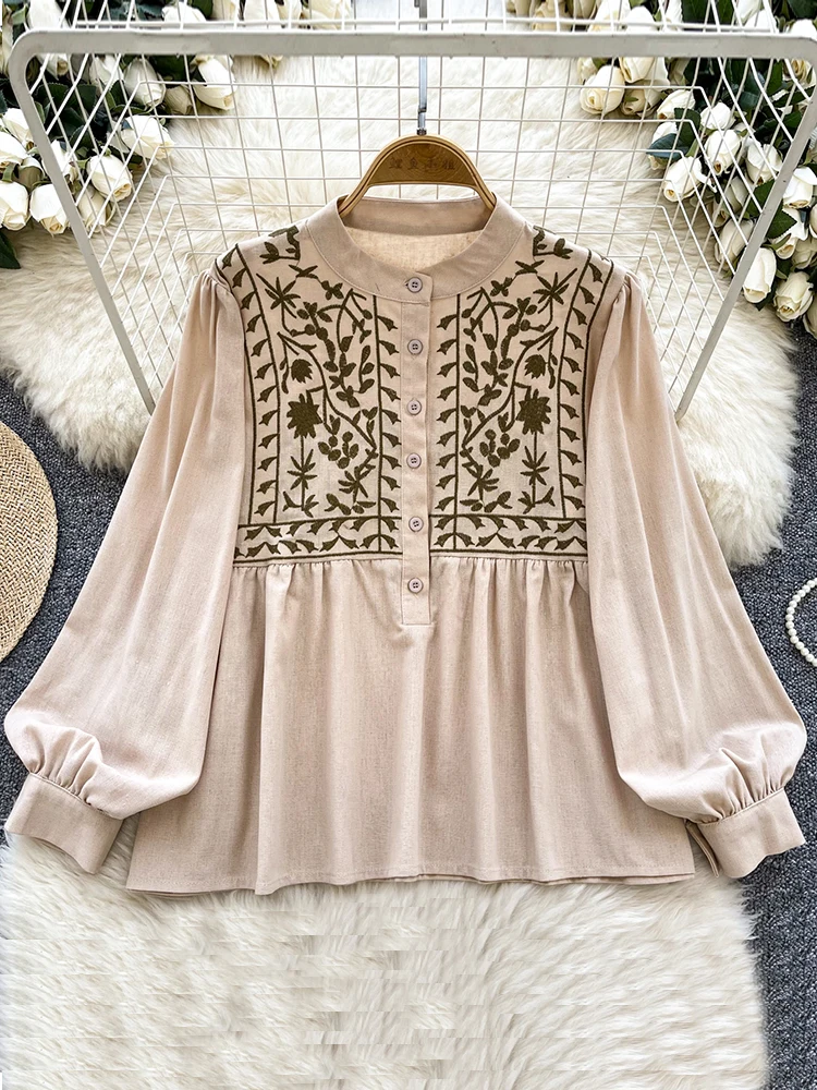 

Women's Spring Autumn Blouse Korean Version Embroidered Fashionable Shirt Showing Slimming Temperament Long Sleeved Top BL024