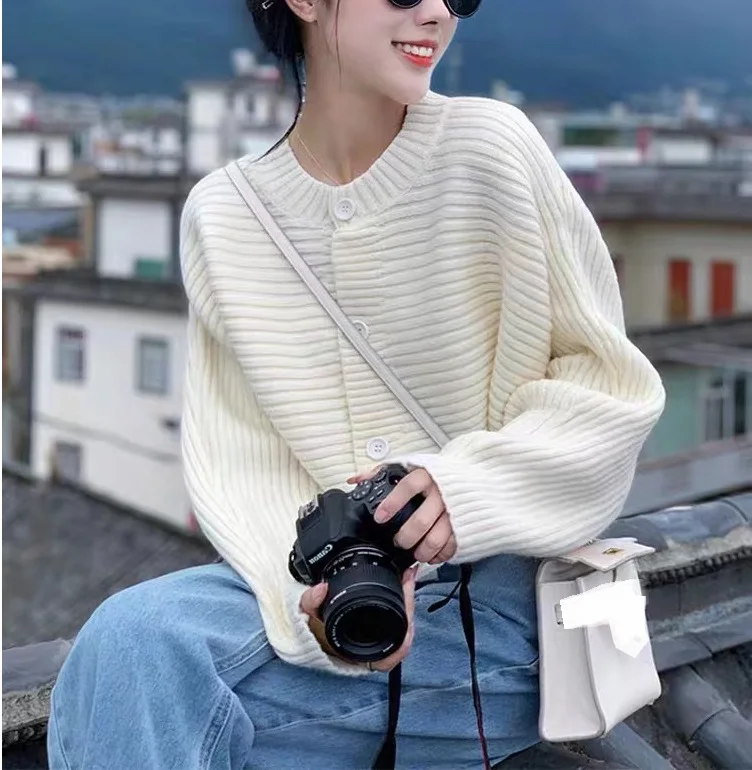 

Свитер, куртка, женский осенне-зимний вязаный кардиган в стиле ретро для ленивых мужчин в полоску