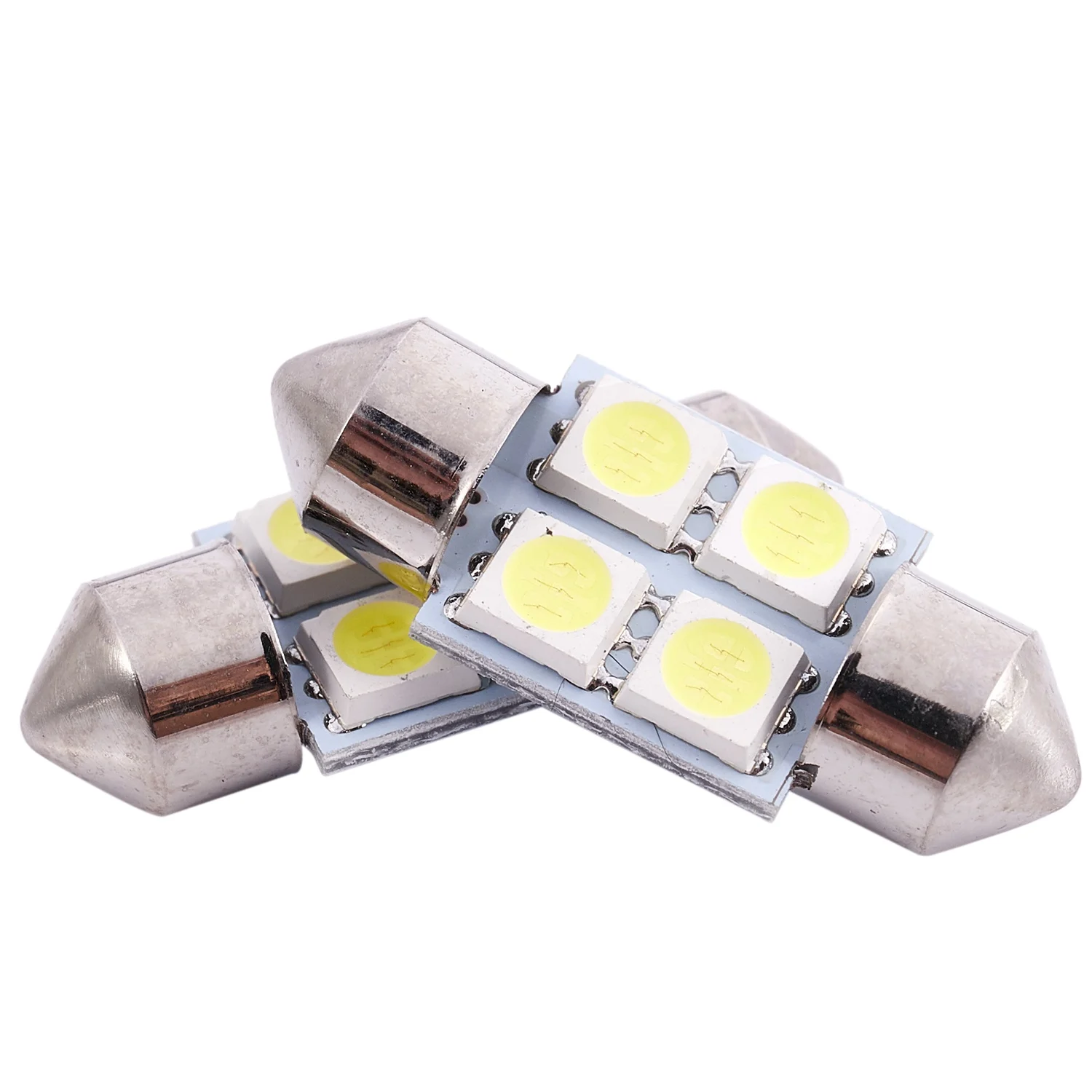 DC 12V 31 มม.4 5050 SMD ภายในรถโดมพู่ห้อยไฟ LED สีขาว 2 ชิ้น