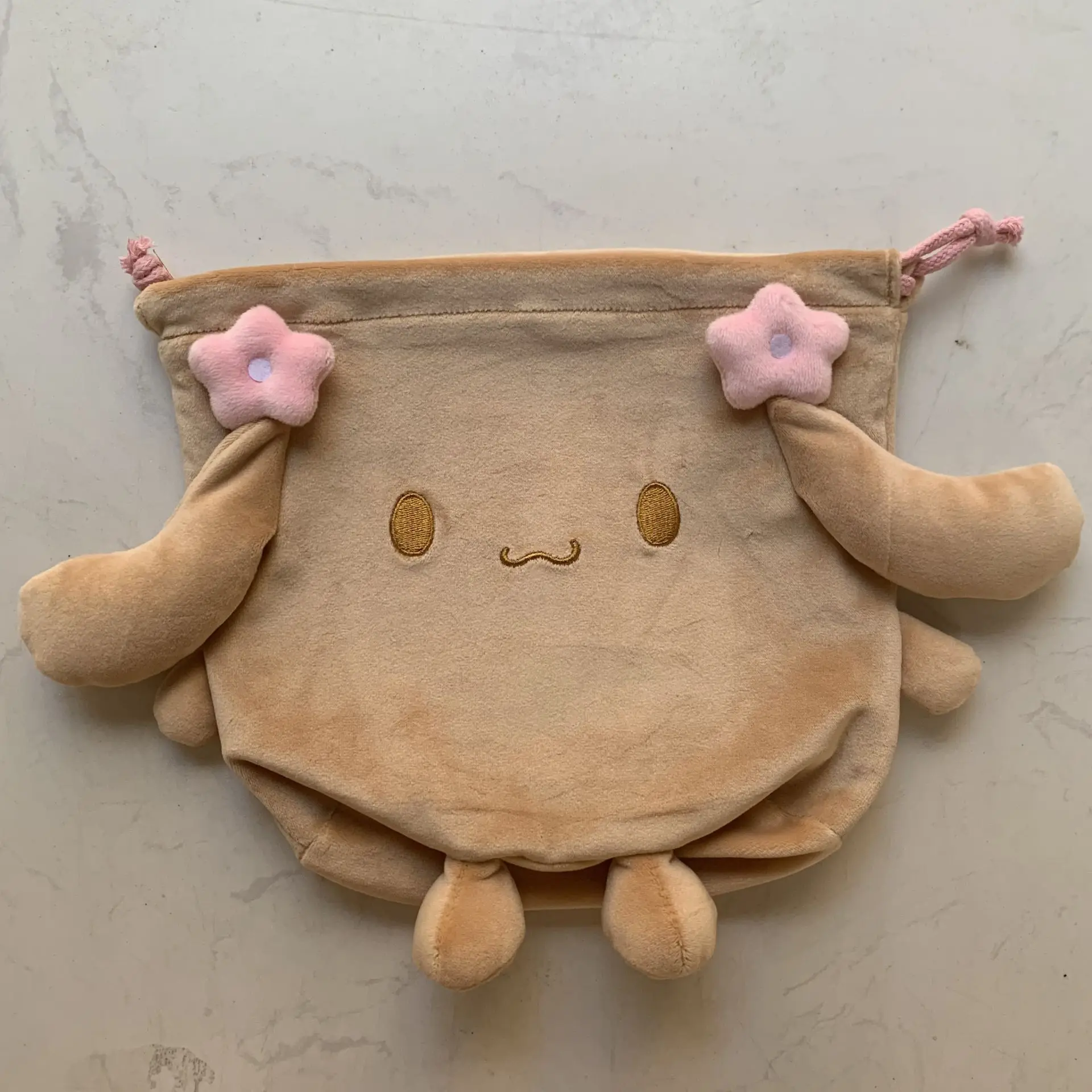 Cute Mocha Dog Plush Drawstring Bag Pouch Cartoon Anime Kawaii Storage Organizer Bags for Girls Woman