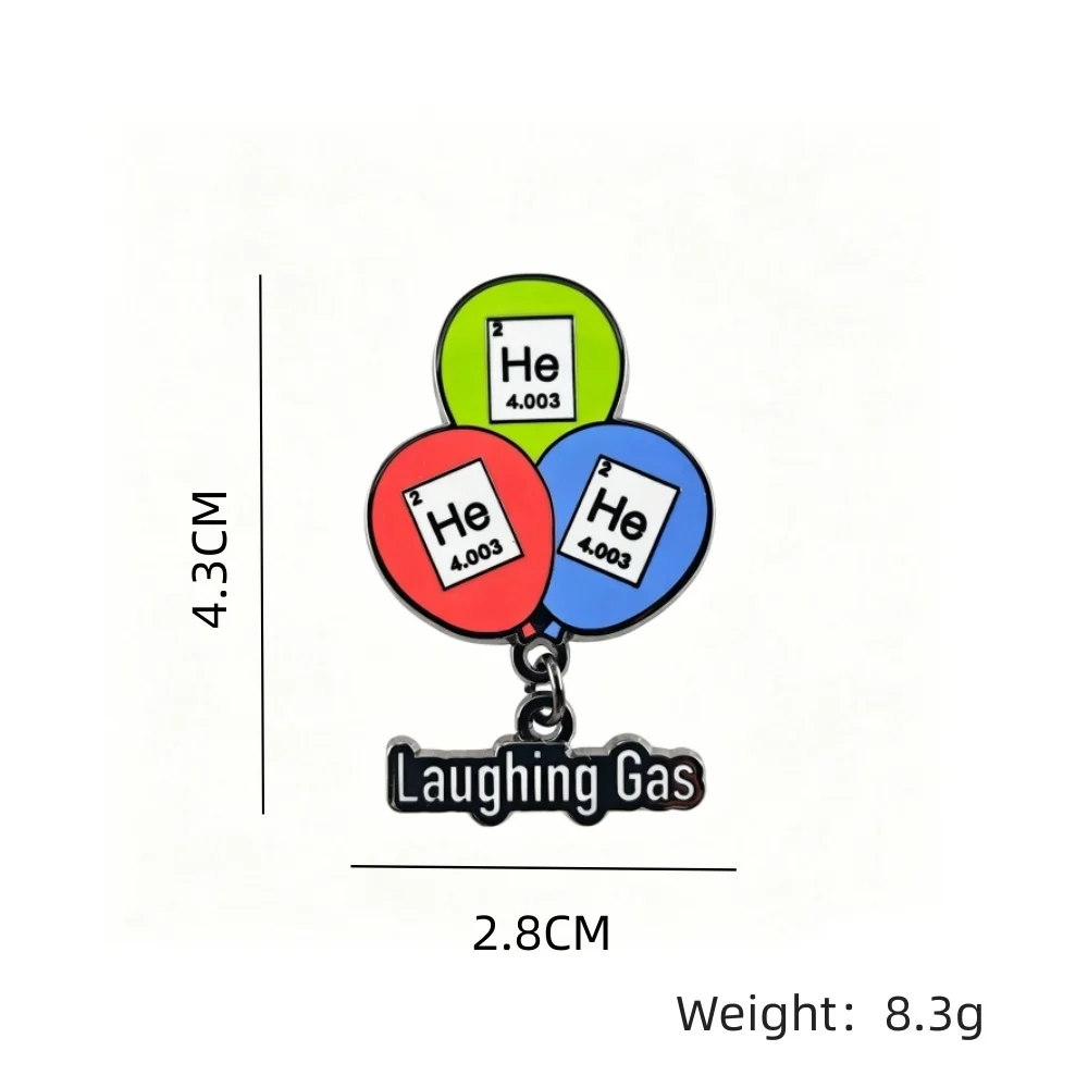 Lustige Lachgas-Emaille-Anstecknadel: Er Heliumballon – Hängende Brosche, Chemie-Witz-Abzeichen, Wissenschafts-Nerd-Reversnadel, Lehrer- und Schülergeschenk – Detail 2