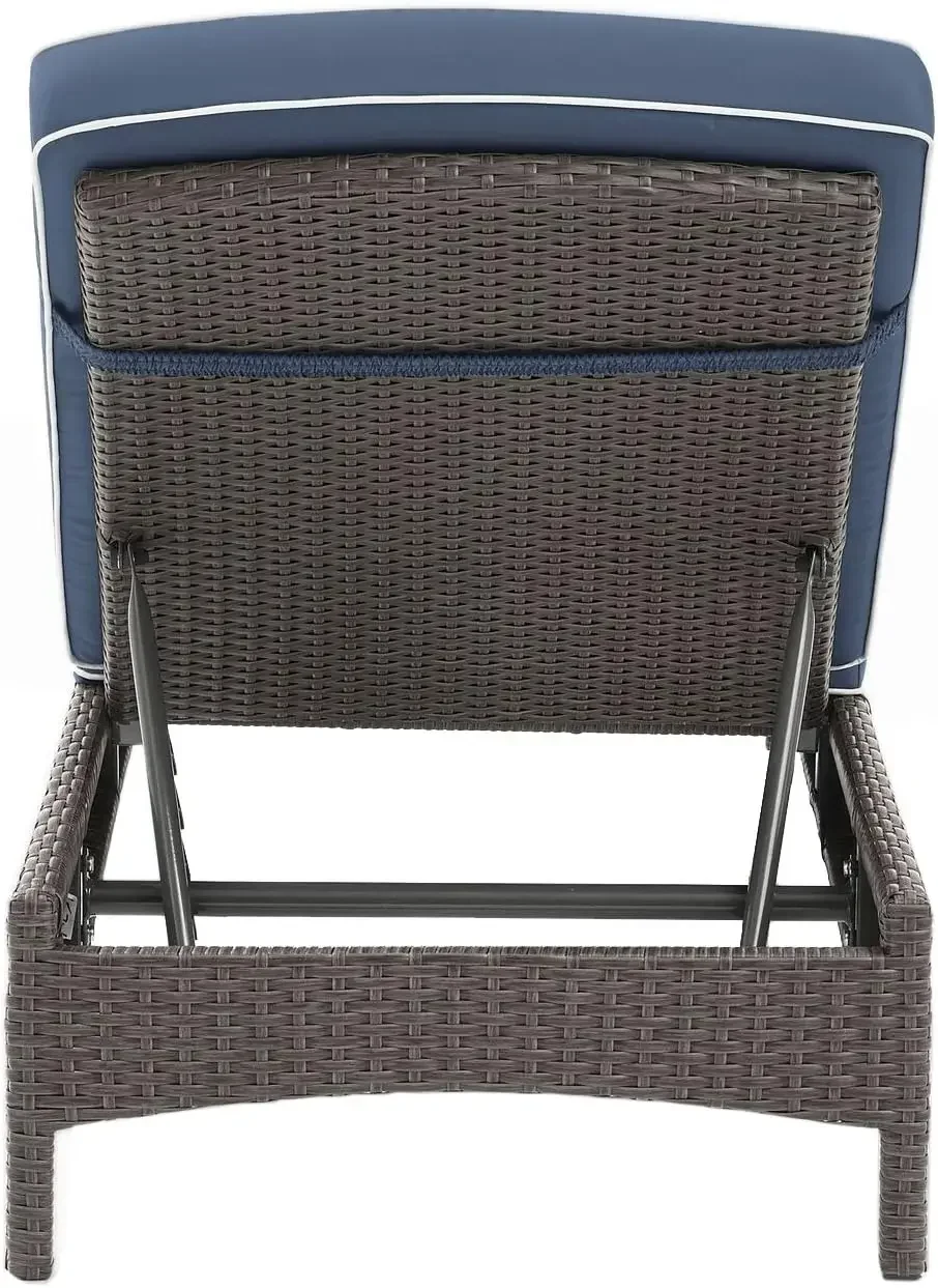 Palm Harbor Outdoor Wicker Chaise Lounge with Navy Cushions - Grey