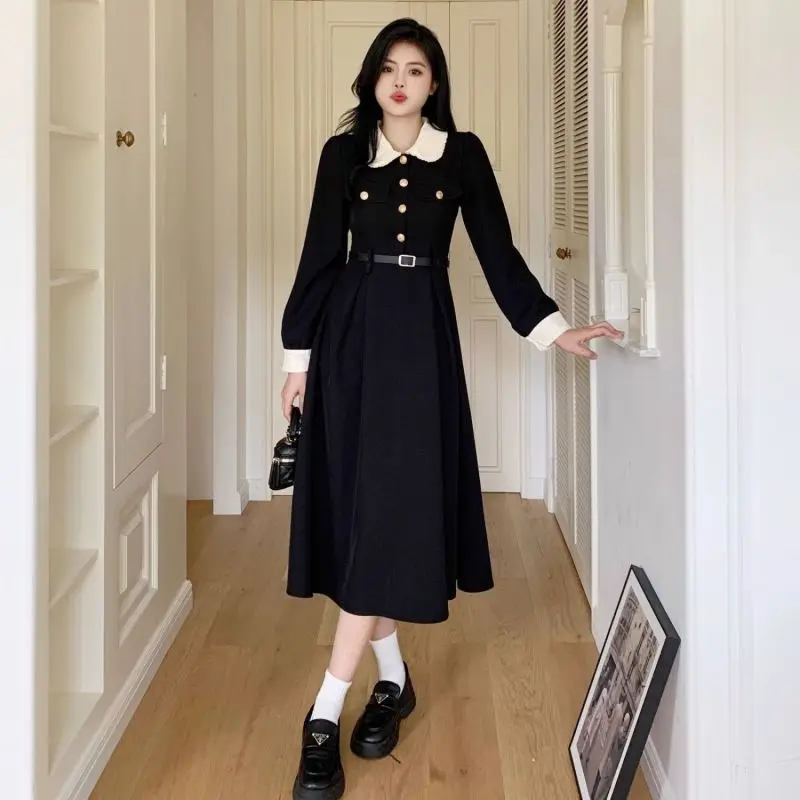 

Spring/Autumn French Dress 2023 Korean Edition New Minimalist Waist Reducing and Slimming Splicing Mid Length Dress For Women