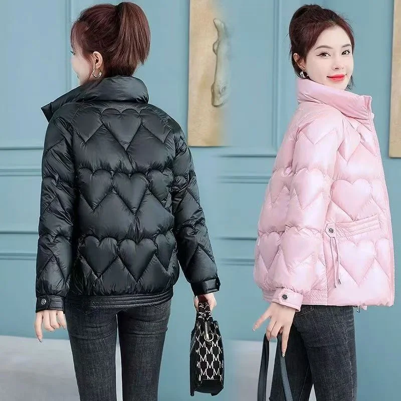 Autumn And Winter Cotton-padded Coat 2024 New Bright Heart Cotton-padded Coat Bright Thick Short Loose Korean Cotton-padded Coat