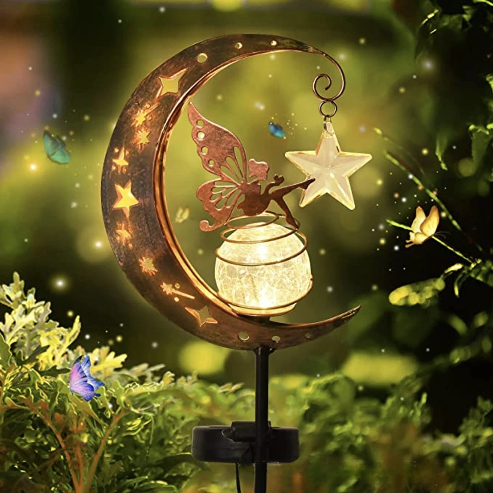 Cartoon Moon Elf Solar Lawn Lamp Hollow Pattern Projector Light No Wiring Outdoor Courtyard Landscape Light
