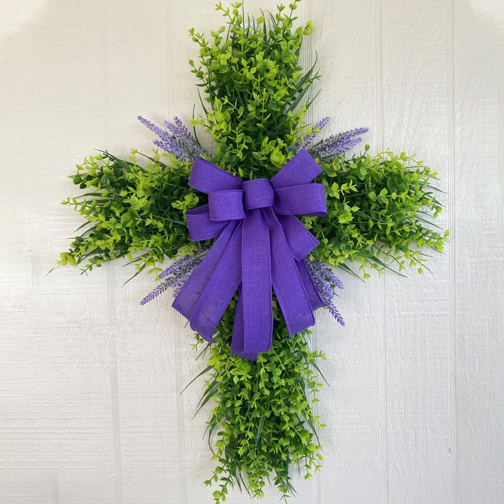 

Easter Cross PVC Ribbon Home Front Door Plants Frame Porch Kitchen Wreath Boxwood Modern Farmhouse Wall Winter Door Wreaths