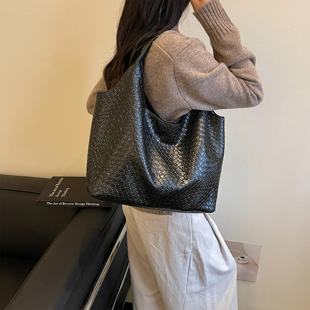 Hobo-Schultertasche, gewebte Textur, großes Fassungsvermögen, mit Magnetverschluss, elegant für den täglichen Arbeitsweg und zum Einkaufen in der Stadt – Detail 10