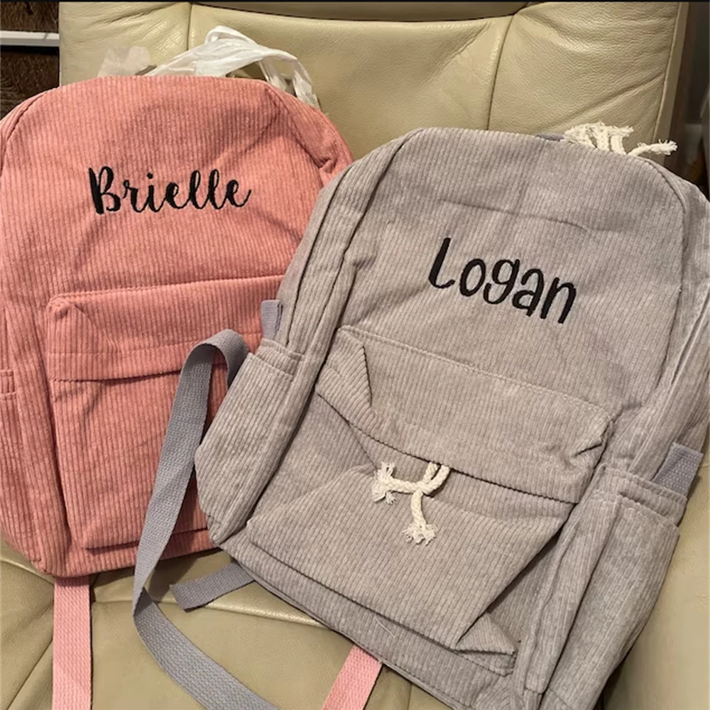 Custom Name Teenager's Corduroy Book Bag, personalizado bordado grande viagem mochila, monocromática