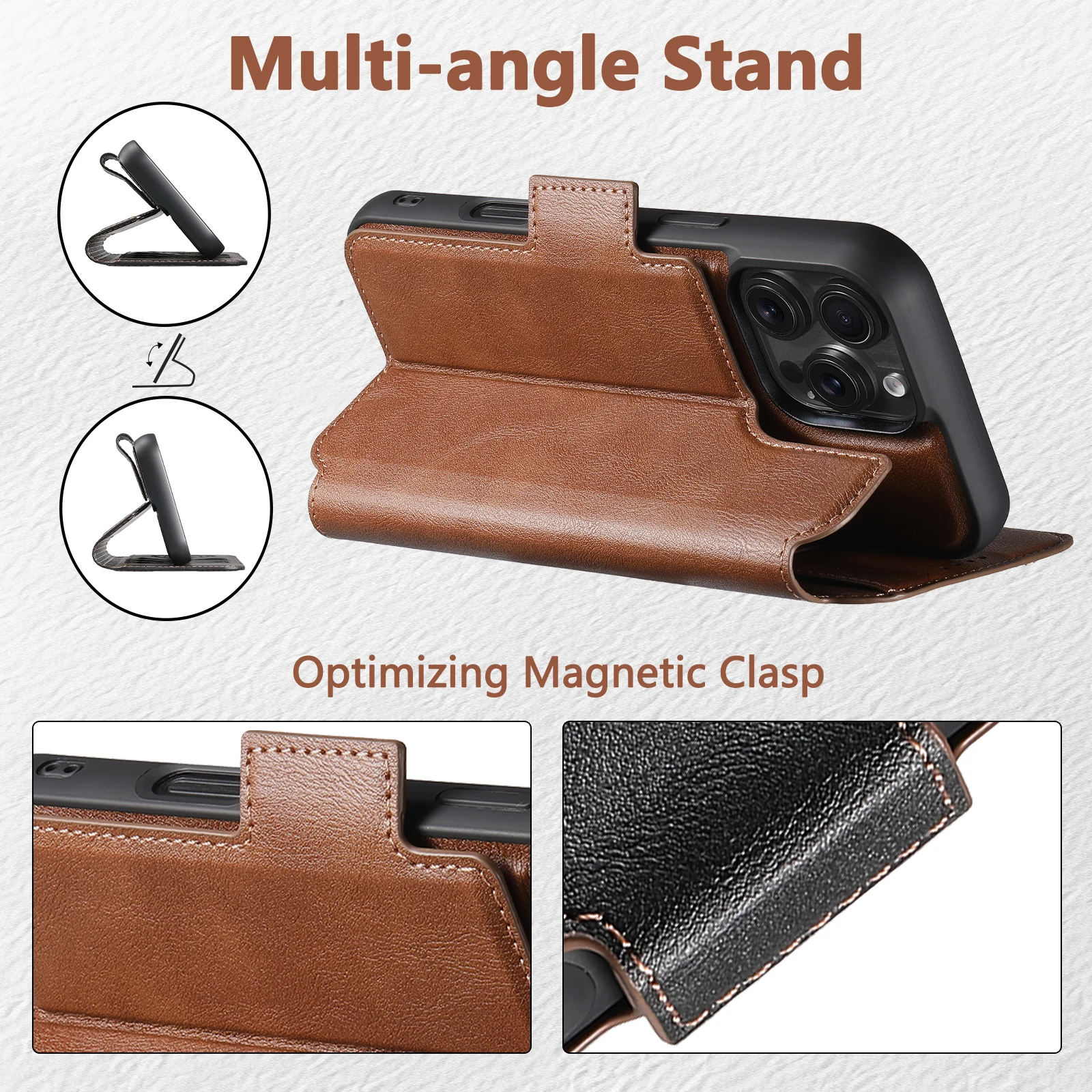 SUTENI Faux cuir sans fil charge porte-carte support portefeuille magnétique Flip couverture coque de téléphone pour iPhone 16 Pro Max 15 Plus 14