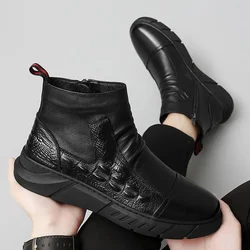 Platform Men's Boots Leather Waterproof Male Shoes With Zip New Designer Classic Offer Comfortable Fashion High Quality Cheap