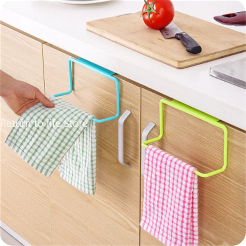 Plastic Hanging Holder Towel Rack Multifunction Cupboard Cabinet Door Back Kitchen Accessories Home Storage Organizer 1Pcs