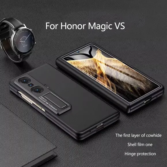 

Ultra Thin Leather Case For Honor Magic V2 Magnetic Hinge Shockproof Full Screen Overlay Protector Cover With Tempered Film