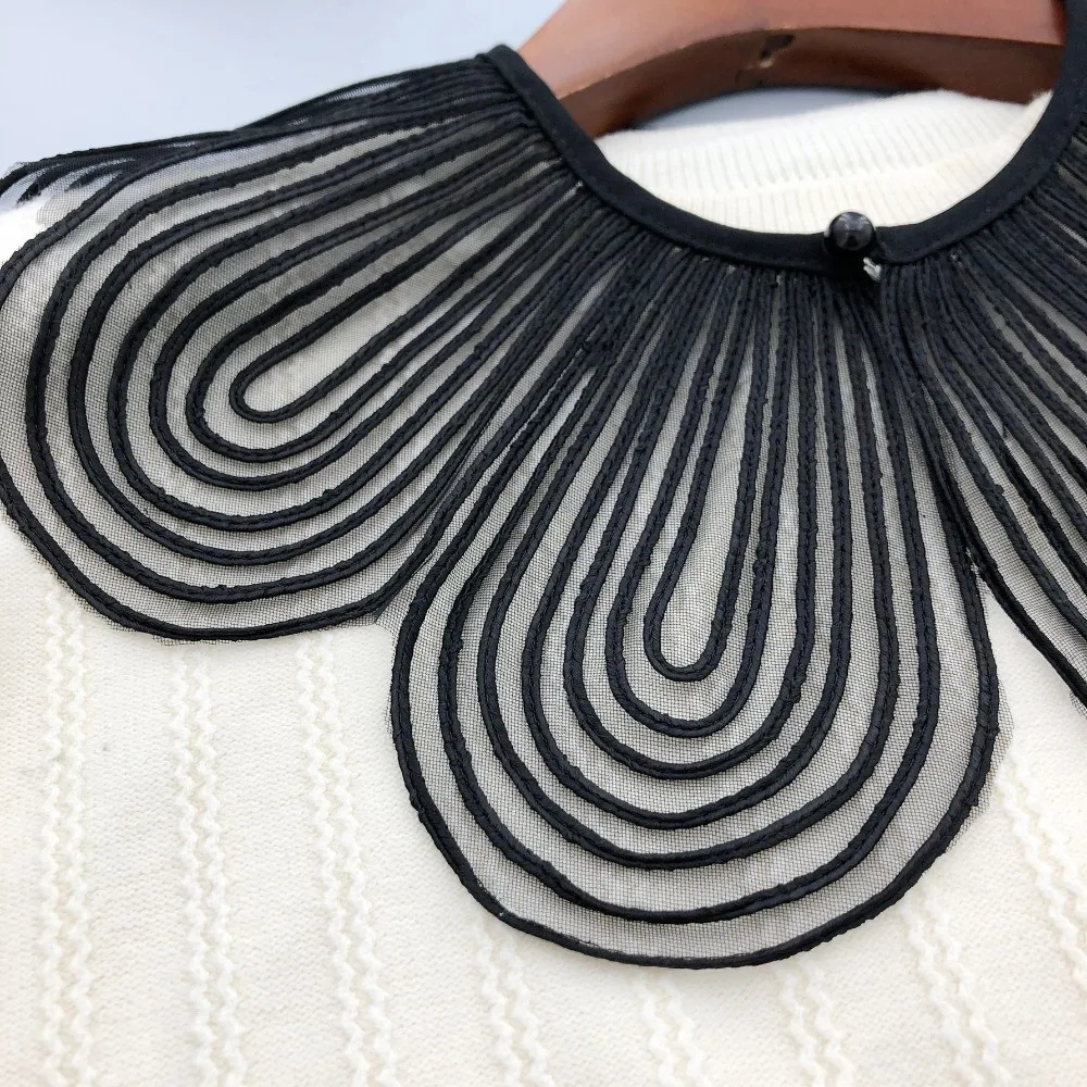 Fashion Pearl Button Detachable Fake Collar Solid Color Breathable Shoulder Wraps Cloth Decorative Lace Detachable Collar Women