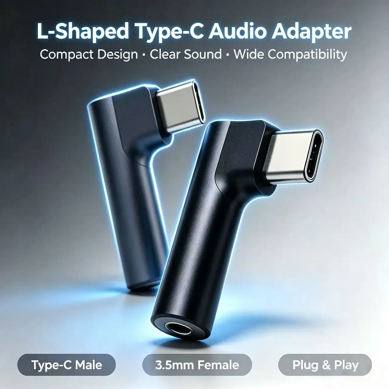 L‑Shaped Type‑C to 3.5mm Audio Adapter, Right Angle Earphone Converter, Lossless Sound Plug and Play for Type‑C Phone Tablet