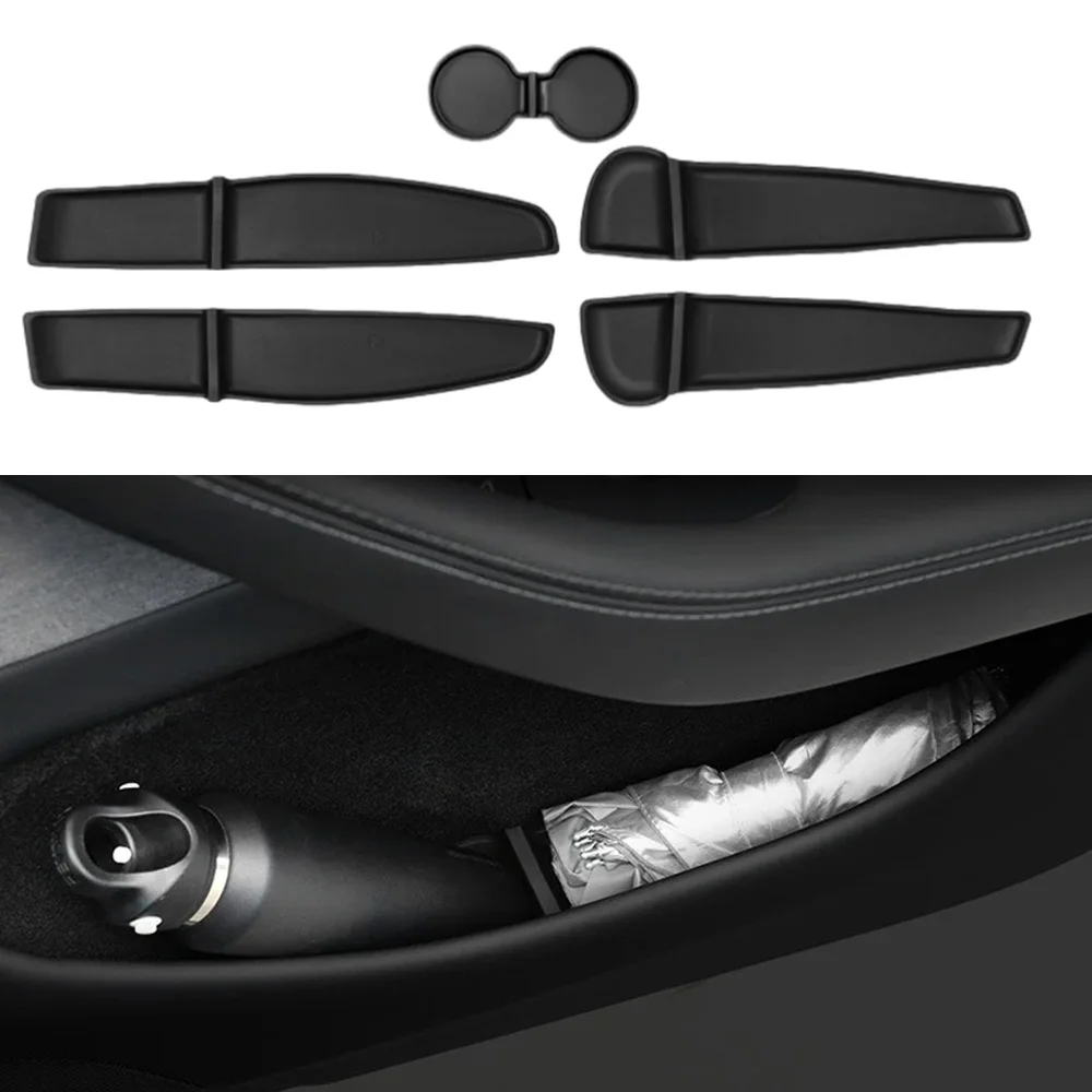 

5 pcs Car Door Storage Box Mat with Coaster For Tesla Model Y Juniper 2025-2026 Door Slot Mat Suede Protective Pad Accessories