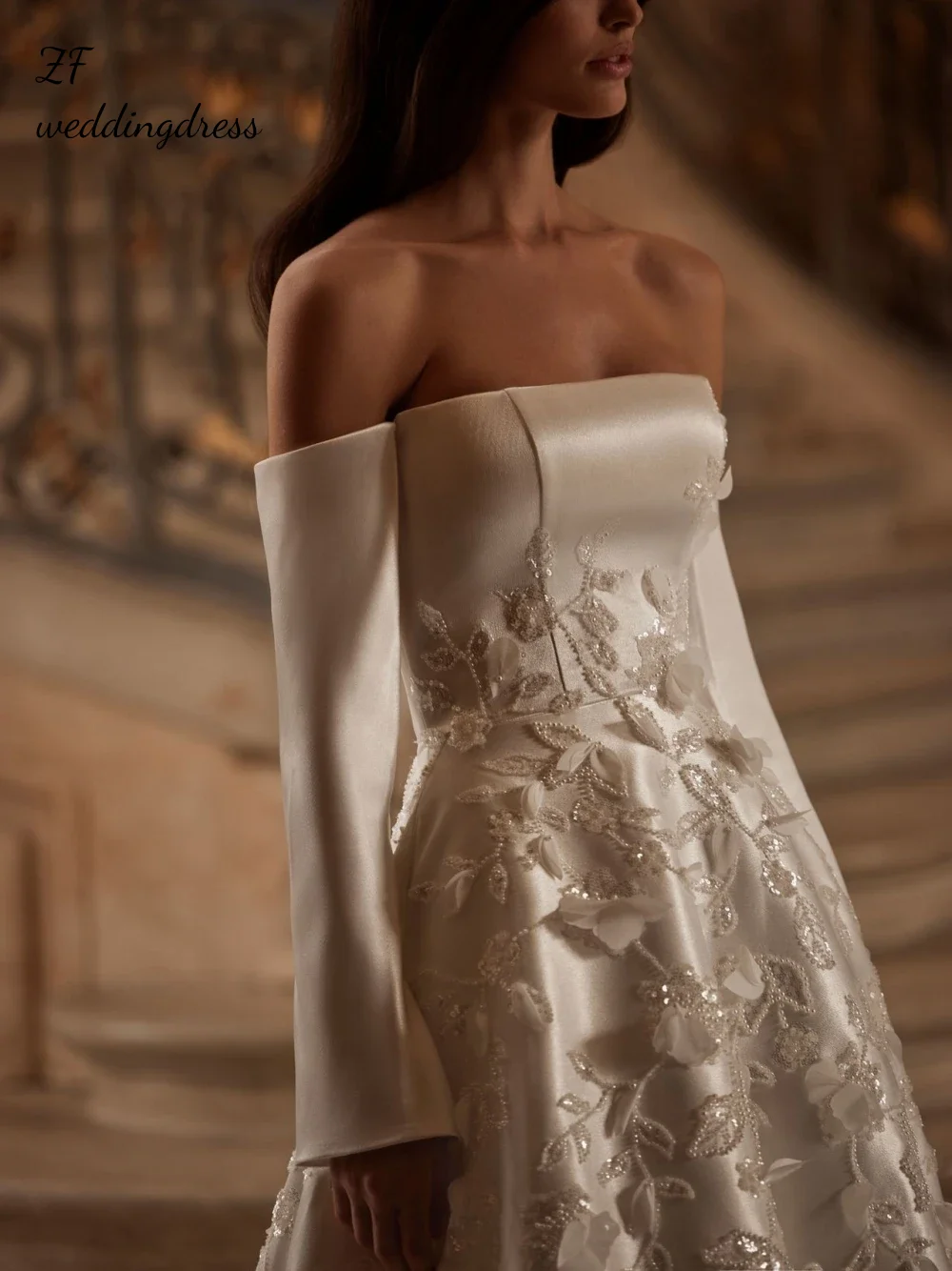 Customized Ivory Floral Appliques Wedding Dress Classy Romantic Off the Shoulder Sweet Bride Wear Vestidos De Novia