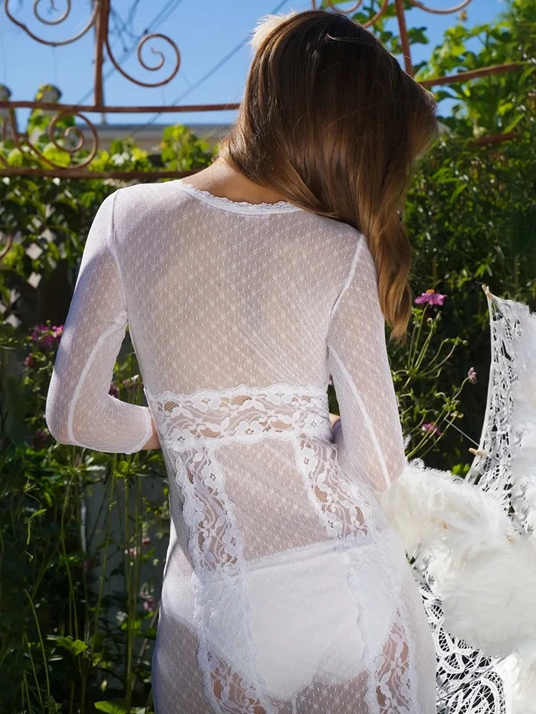 XIAOTANG nouvelles femmes dentelle pure col en v robe femmes mode tendance Sexy élégant à manches longues robe longue automne hiver robes