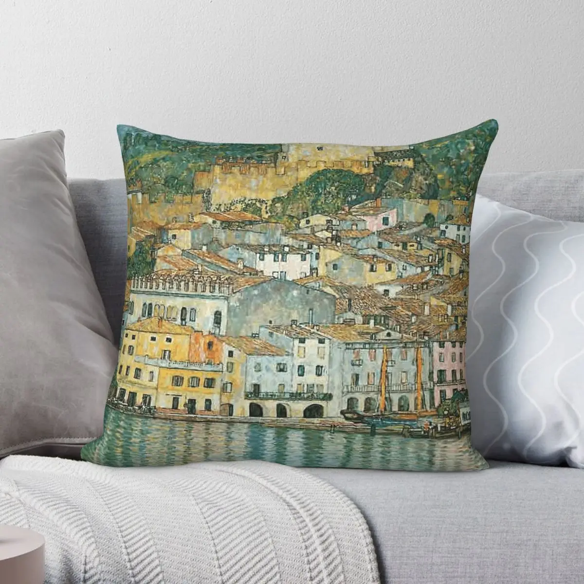 Malcesine Lake Garda Square Pillowcase Polyester Linen Velvet Creative Zip Decorative Home Cushion Cover 45x45