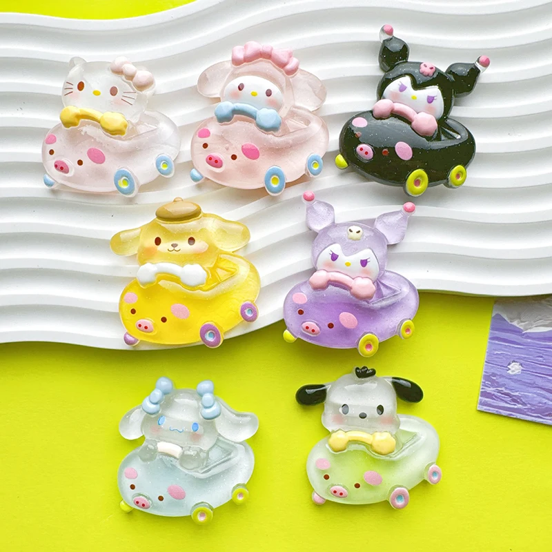 1Pcs Large Size Cartoon Noctilucent Sanrio Pig Car Series DIY Resin Accessories Cream Gum Handmade Headrope Decoration Ornament