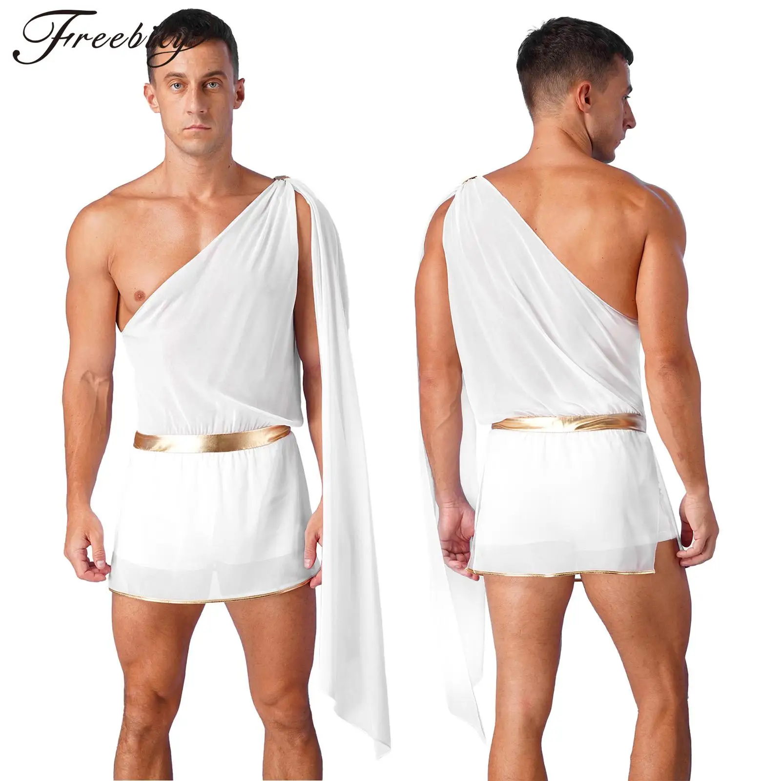 Men Halloween Ancient Greek Roman God Cosplay Costume One Shoulder Leotard Dress Carnivals Mr.Toga Cupid Role Play Clothes