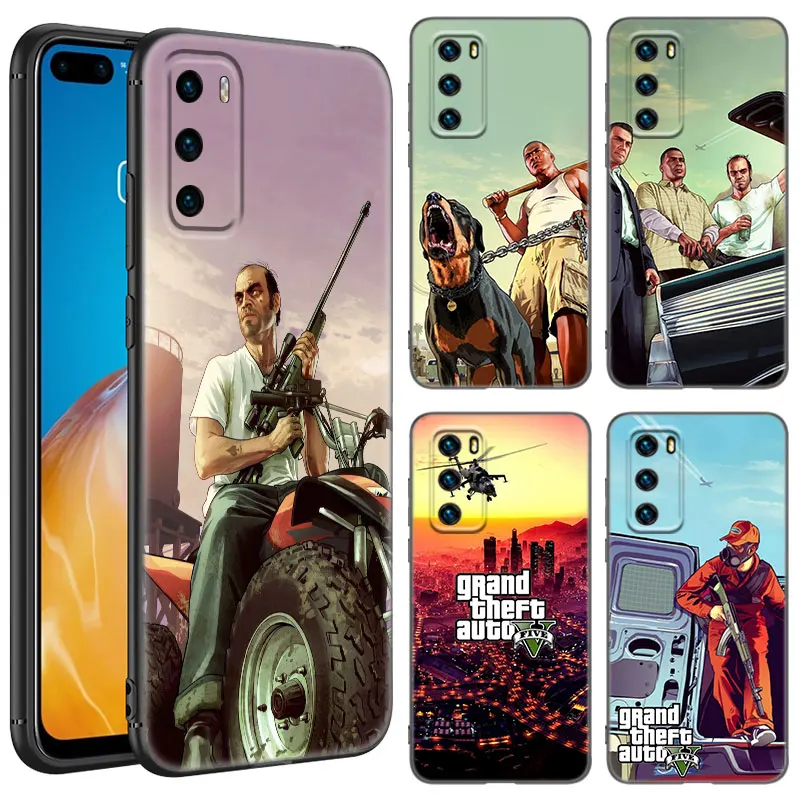 Rockstar gta 5 Black Silicone Phone Case For Huawei P10 P20 P30 P40 Lite P50 P60 Art P50E P Smart Z 2018 2020 2021 Pro 2019