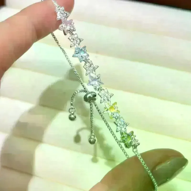 Luxury Colorful Zircon Star Bracelet For Women Exquisite Shiny Crystal Pull Adjustable Bracelet Hand Jewelry Accessories